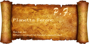 Planetta Ferenc névjegykártya